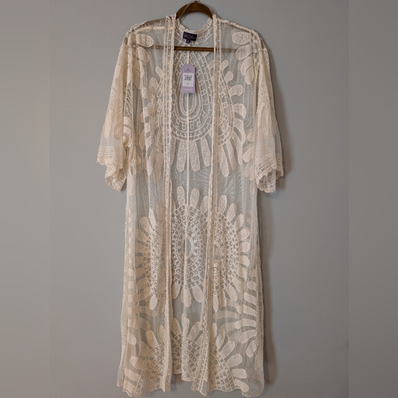 New Womens Lace Kimono Top Duster Boho Bohemian Festival Concert Cottage Core XL - Picture 1 of 16